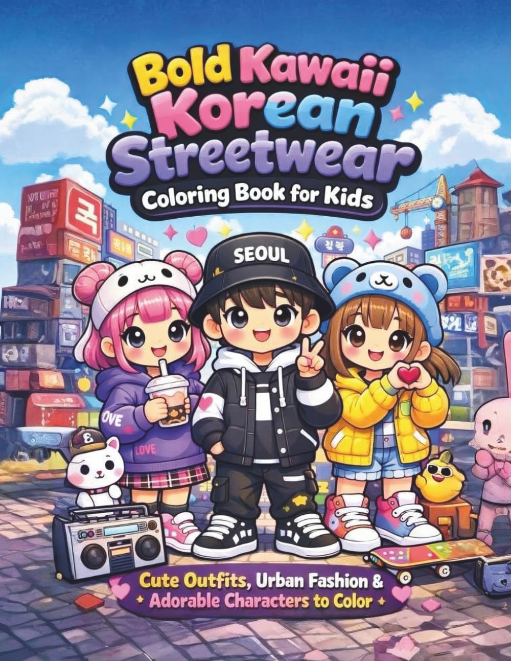 Bold Kawaii Korean Streetwear Coloring Book for Kids: Cute Outfits, Urban Fashion & Adorable Characters to Color