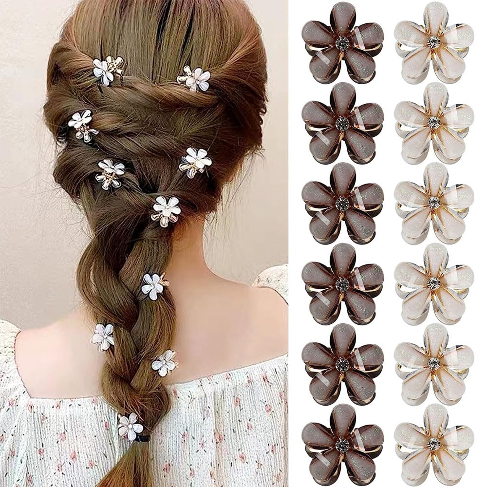 Goodern 12 PCS Flower Hair Clips for Women,Mini Camellia Flower Hairpin Lovely Flower Broken Hair Clips Vintage Exquisite Princess Hair Accessories Girls Kids Fashion Headdress Party Supplies-A