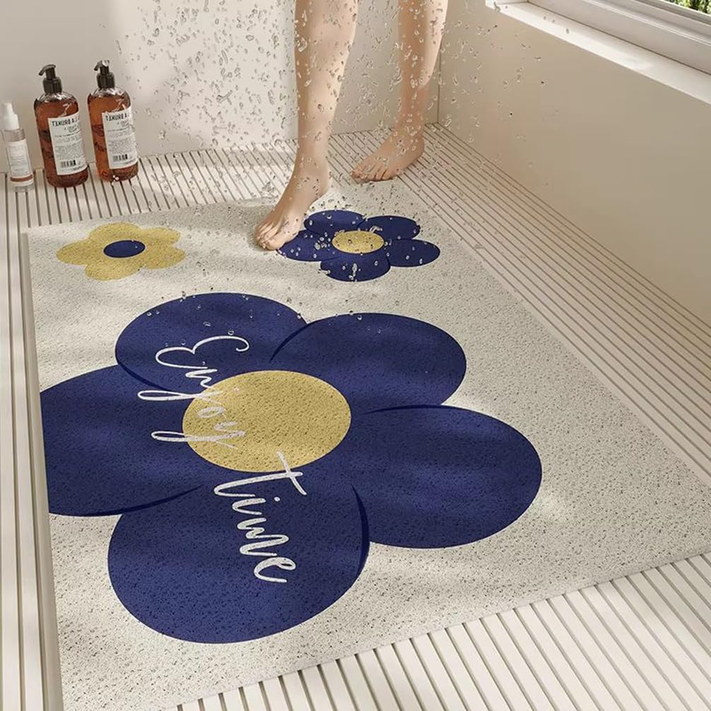 Tappetino da bagno antiscivolo 120 x 120 cm Tappetino doccia di fiori blu morbido PVC senza ventose con fori di drenaggio per doccia, vasca, bagno