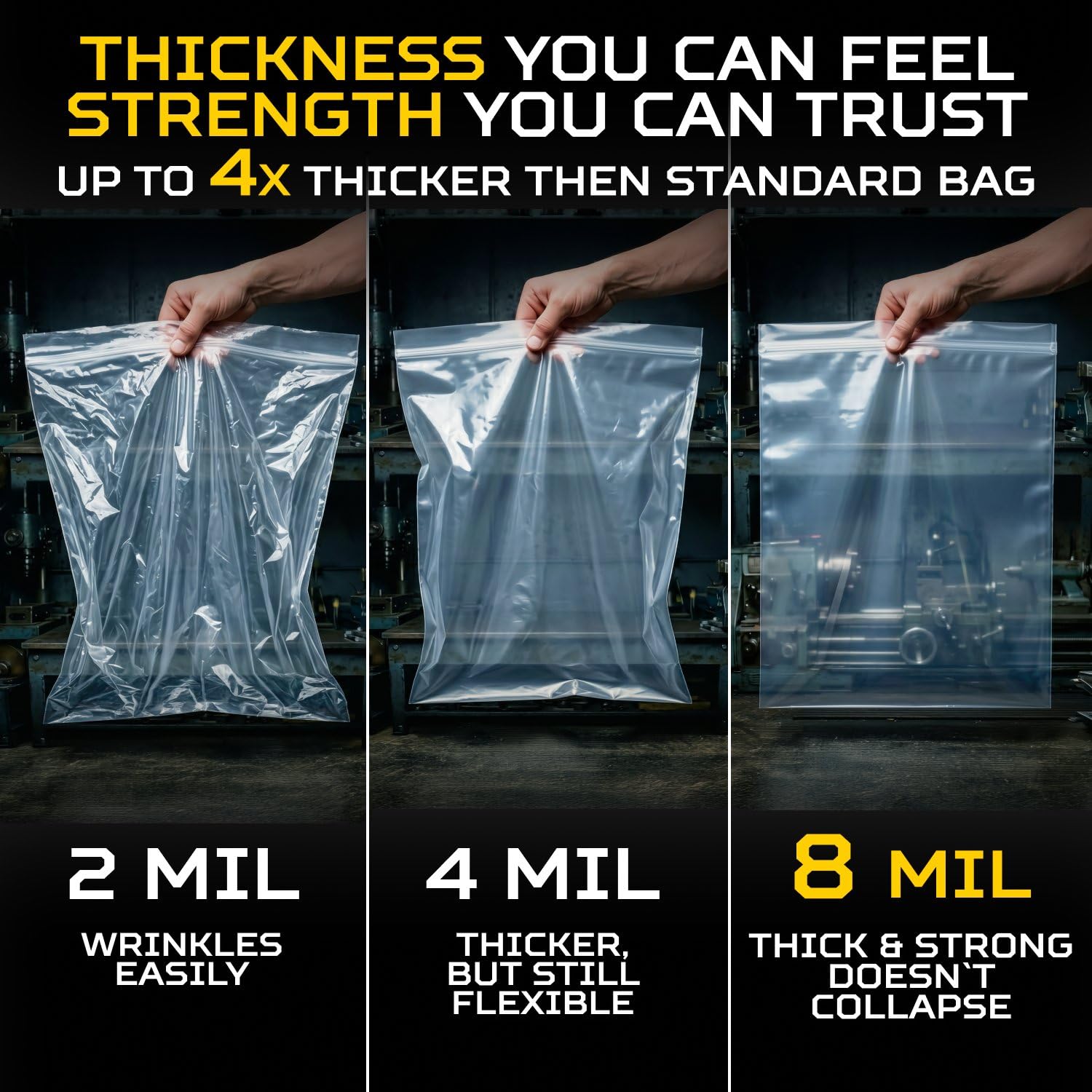 Extra große wiederverschließbare Polybeutel mit Reißverschluss, 50,8 x 61 cm, 8 mm dick, Packung mit 15 transparenten wiederverschließbaren Beuteln mit extra Haltbarkeit, wasserdicht