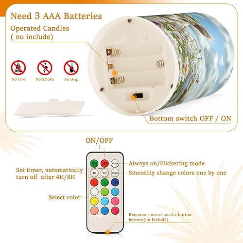 Miniatura 4 de Velas de llama alpaca en margaritas sin llama parpadeantes florales que funcionan con pilas con temporizador remoto, velas votivas LED de pilar