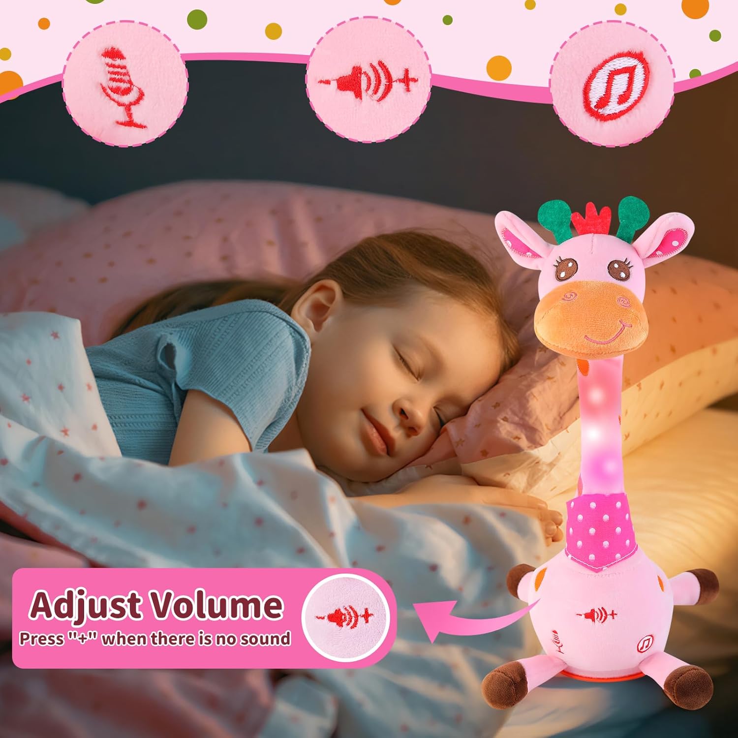 Emoin Dancing Talking Giraffe Toy for Baby Toddler, Dancing Giraffe Toy Singing Mimicking Recording Repeating What You Say with LED English Sing for Boys Girls Gift, 15 Second Recorde