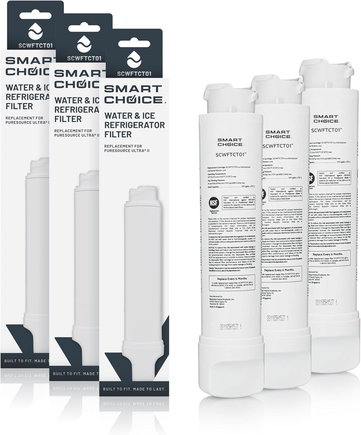 Smart Choice SCWFTCTO1 Refrigerator Water & Ice Filter, Genuine Replacement for Frigidaire EPTWFU01 PureSource Ultra II and Electrolux EWF02 PureAdvantage