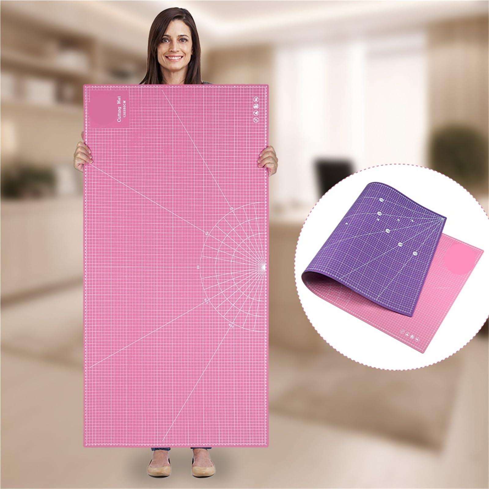 Tapis de découpe 120 x 60 cm, protection table en PVC, double face, rose et violet, auto-réparateur Convient pour la découpe de bureau