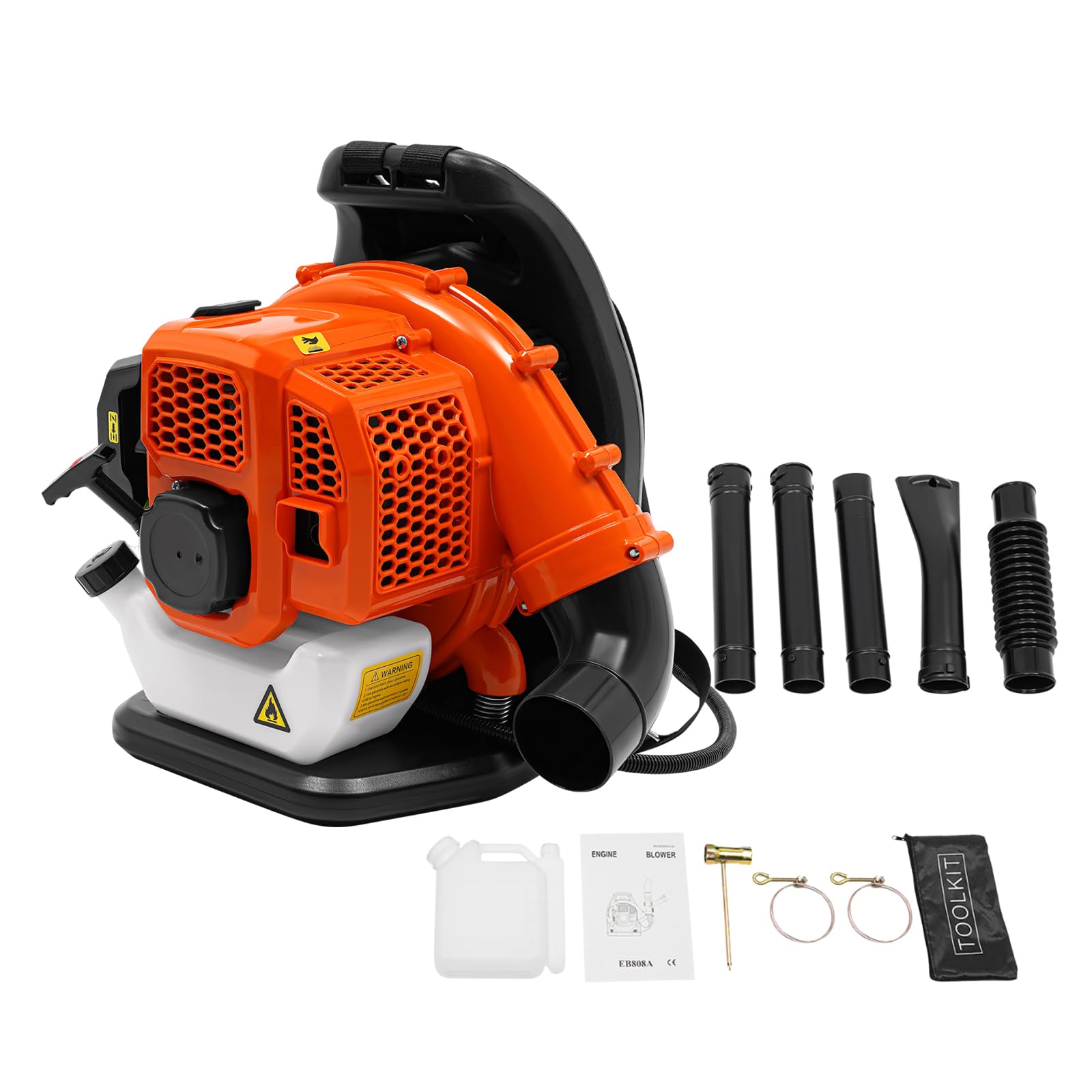 Soplador de hojas de gasolina, 1,25 kW, gasolina de 2 tiempos, 7000 r/min, con correas para los hombros, capacidad del depósito de combustible de 1,2 l, velocidad de flujo de aire ajustable