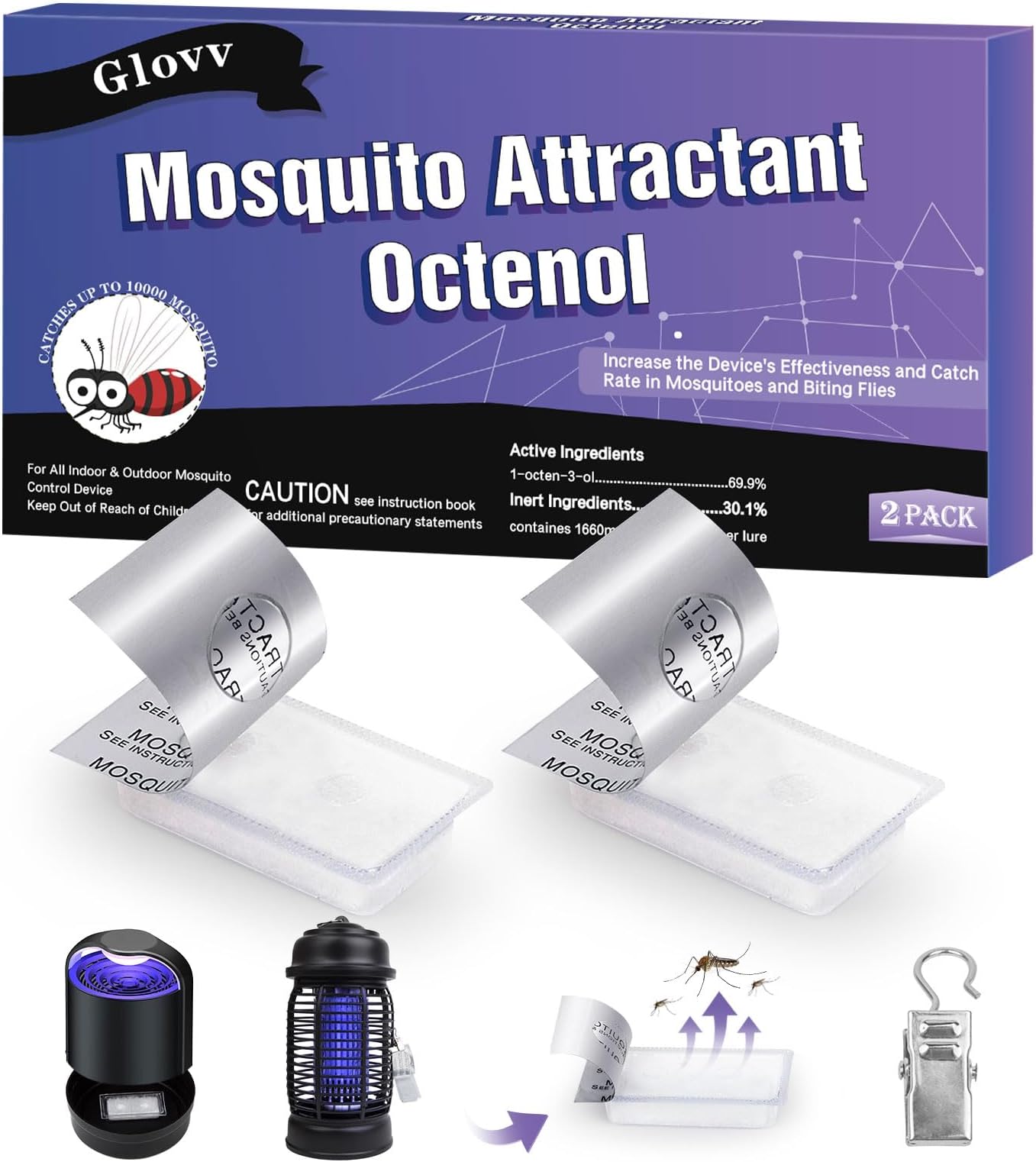 2 Pack Mosquito Attractant Bait Refill, Mosquito Bait Octenol Lure for Bug Zapper & Fly Traps, Compatible with All Flying Insect Mosquitoes Trap