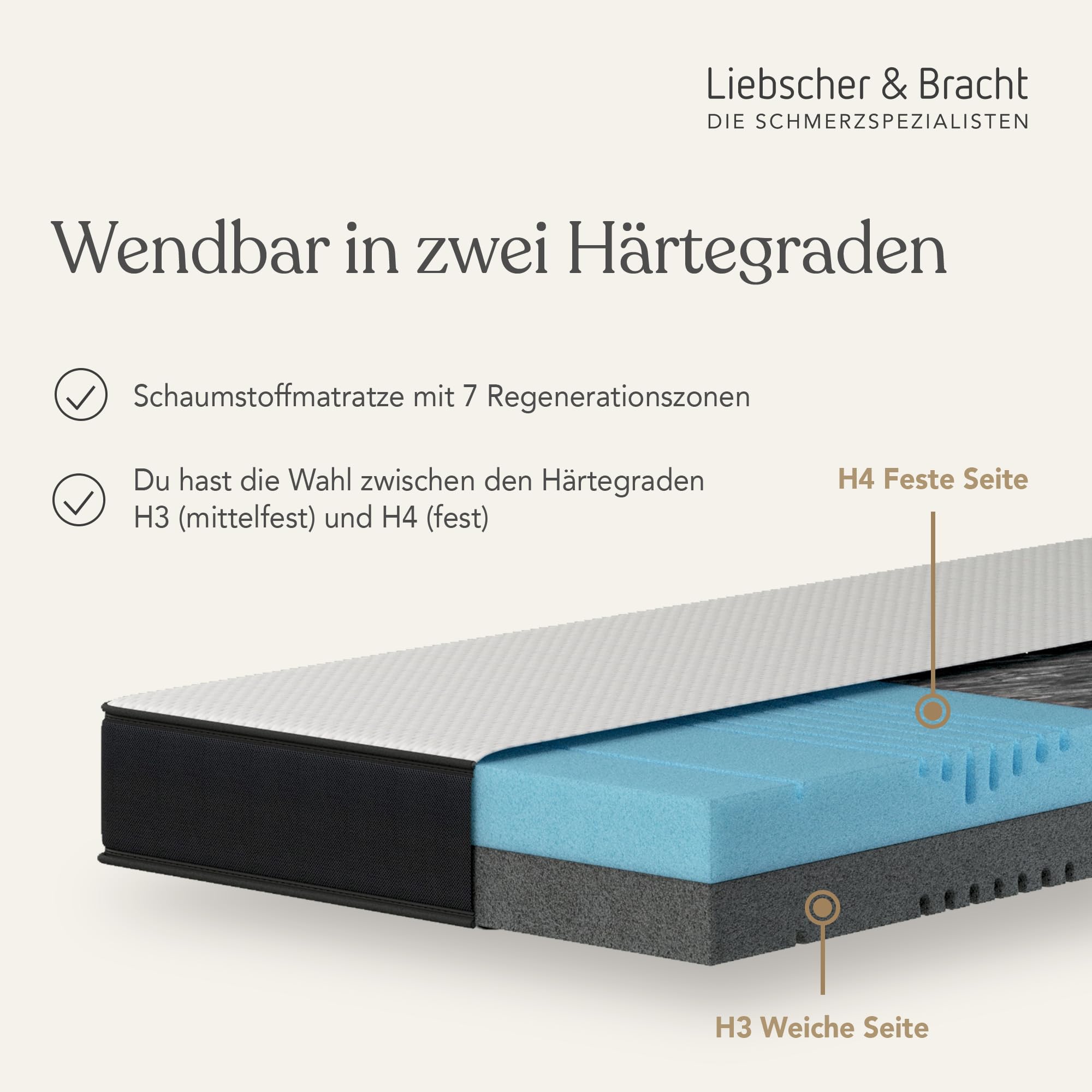 Liebscher & Bracht - Matratze 90x200 cm wendbar mit Stützregion für Wirbelsäule & Hüftgelenke - Komfortable 7-Zonen Kaltschaummatratze - Perfekte Druckentlastung & Passive Muskeldehnung im Schlaf
