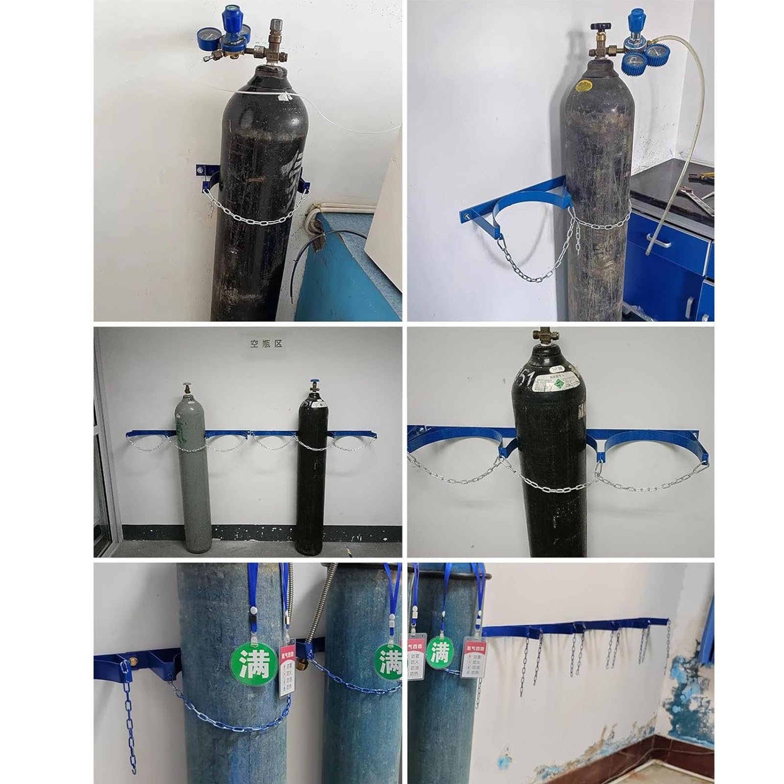 Soportes para bombonas de oxígeno Organizador De Acero para Bombonas De Gas De Pared,Portabombonas De Gas con Cadena para Hospitales Laboratorios,2 Bottles Long 25 3/5"(65cm)
