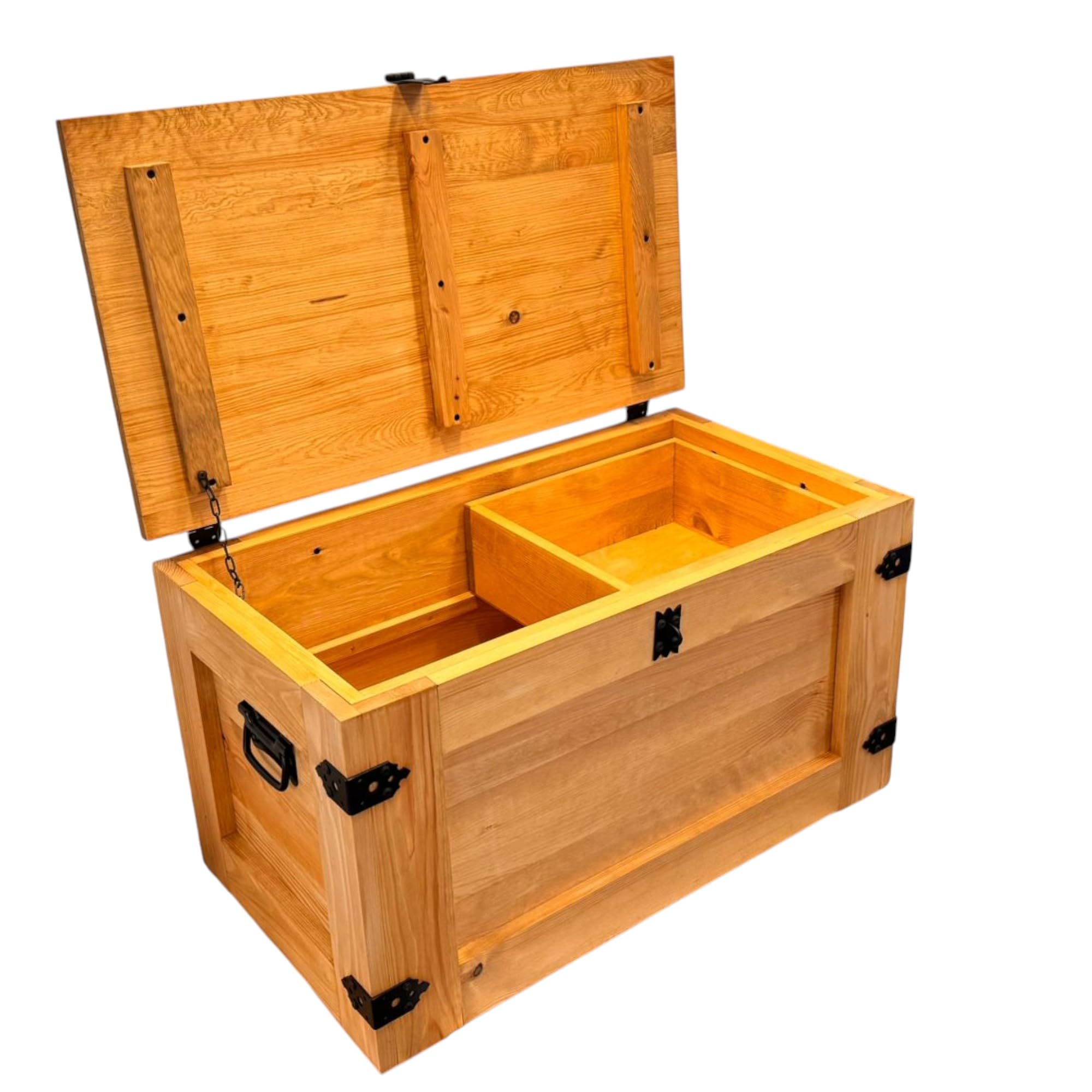 weeco Holztruhe mit beweglichem Regal und Rädern, Holzkiste mit Schiebeschublade, Schatzkiste aus Holz, Aufbewahrungsbox klappbarem Deckel 80x47x45cm, 24kg, Eichenfarbe