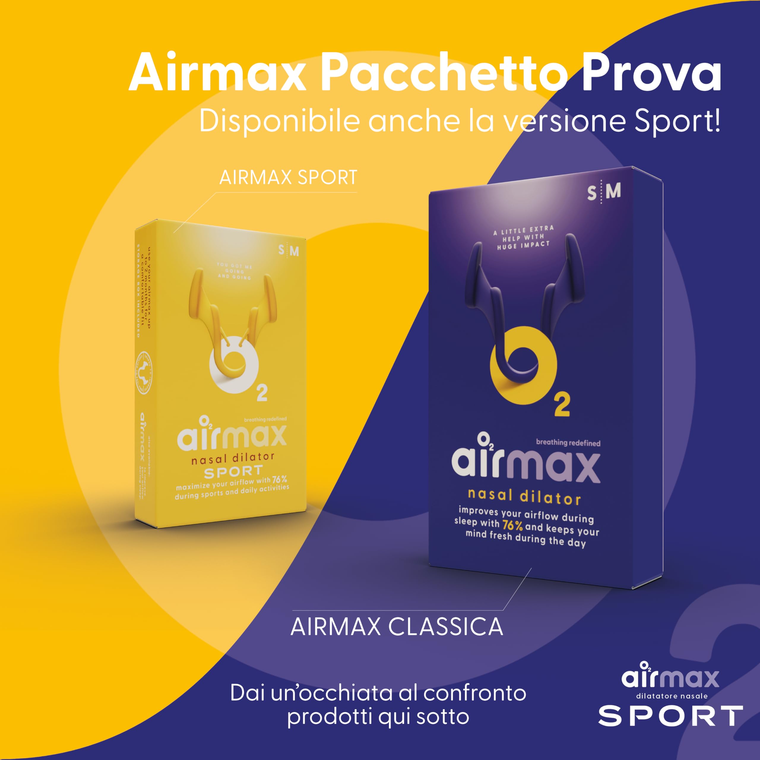 Airmax Sport Trial Pack - Dilatatori nasali unisex, facili da usare, sicuri e comodi, migliorano il flusso d'aria, blu (s) e trasparente (m)