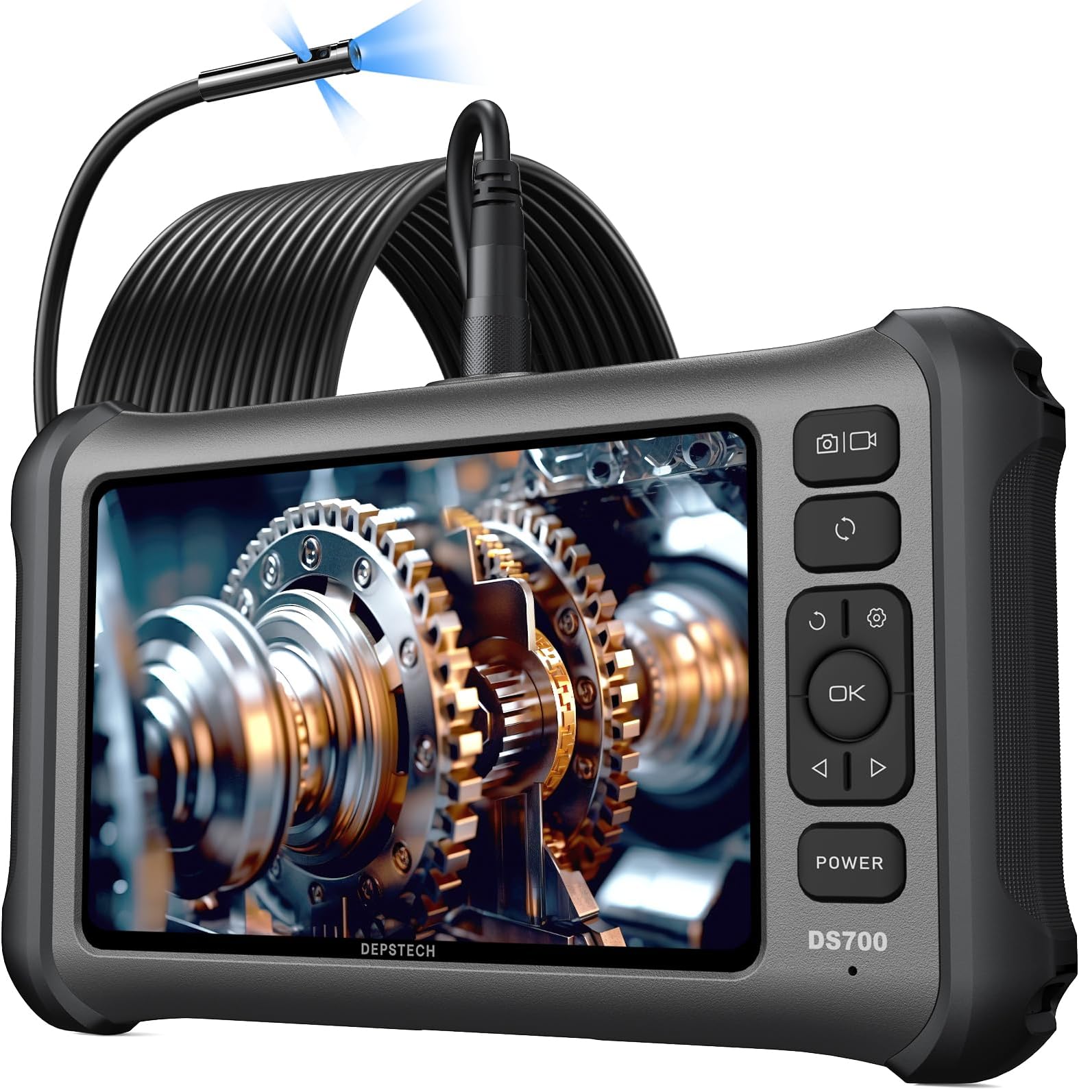 DEPSTECH 7'' IPS Endoscope Camera with Light, 1080P Triple-Lens Borescope Inspection Camera with Split Screen, Sound Recording, 16.5ft IP67 Digital Camera Cable, Drain Snake Camera, 180° Rotation View