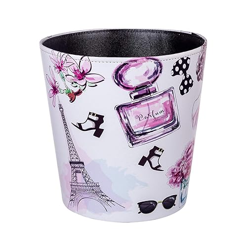 Scakbyer Basurero decorativo de piel sintética de 10 l2.64 galones, cesta de papel impermeable para el hogar, oficina, baño, sala de estar