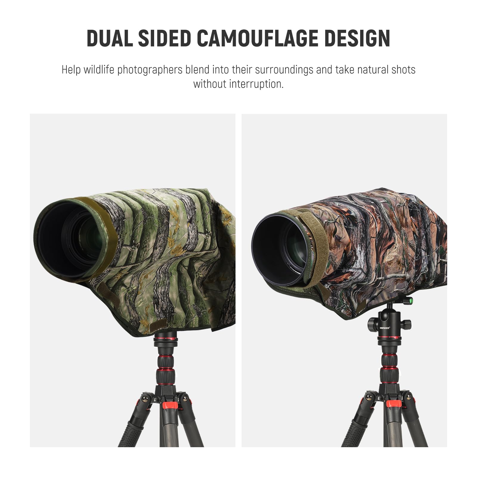 NEEWER Copertura antipioggia per fotocamera, XL, grande impermeabile, per fotocamera Canon Sony Nikon Fujifilm DSLR e obiettivi fino a 800 mm, mimetico su entrambi i lati, in nylon Tarn PB019