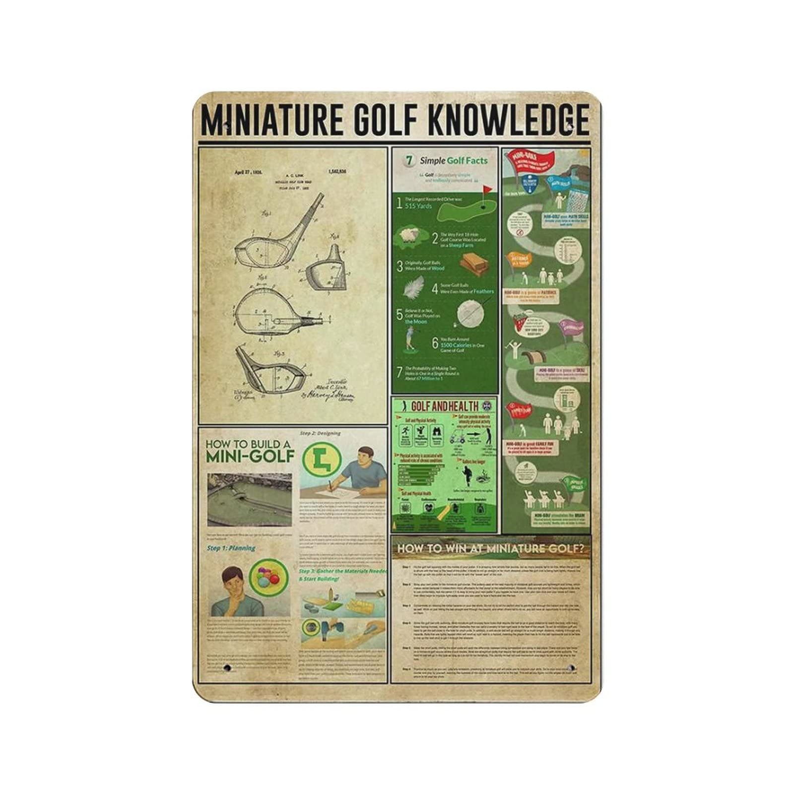 Hdadwy Miniature Golf Knowledge Poster Metal Tin Sign Art Wall Plaque Decor Vintage Retro Sign Iron Painting Aluminum Sign for Home Decor Bar Shop Men Cave Outdoor Garage Indoor 12"x8"