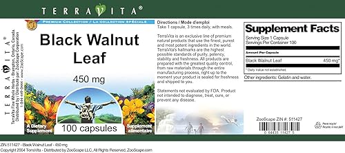 Miniatura 4 de Hoja de Nuez Negra - 450 mg (100 Cápsulas, ZIN 511427)