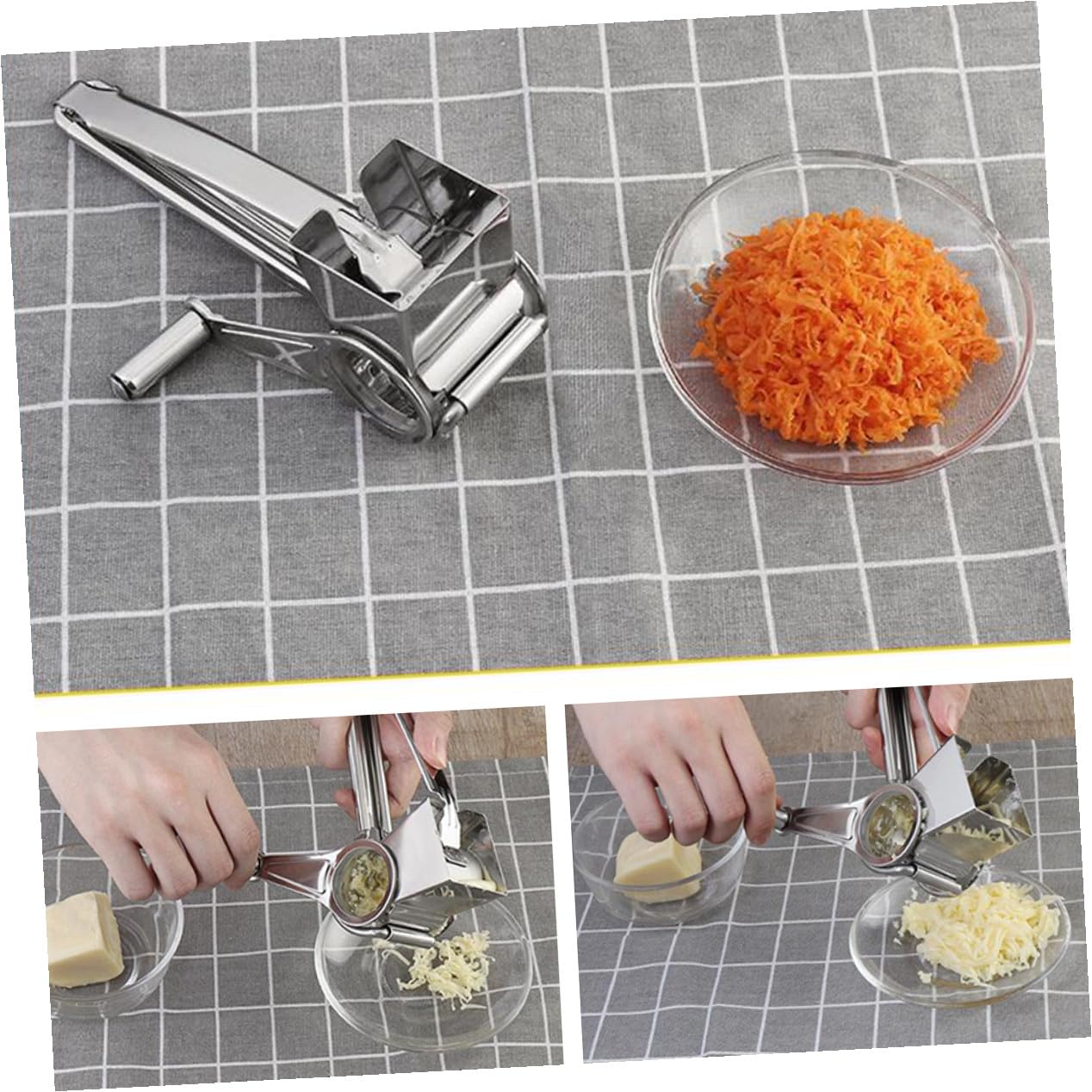 Gatuida Käsereibe Edelstahl 304 mit Handkurbel für Hartkäse und Nüsse Rostbeständig Geruchlos Küchenreibe für Zuhause und Gastronomie
