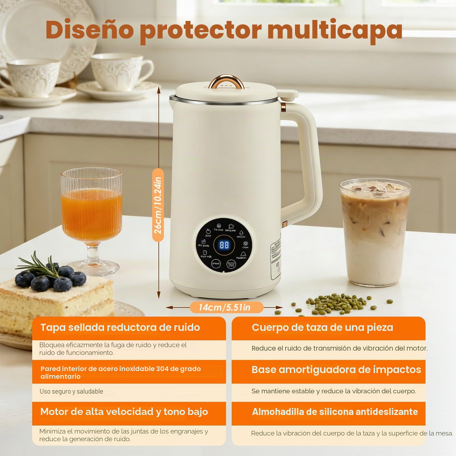 Máquina de Leche Vegetal 8 en 1, 1200 ml Máquina para Hacer Leche de Nueces y Soja con Mantenimiento Caliente y Autolimpieza, Máquina para Leche de Avena para Leche de Almendra/Avena Hecho en Casa