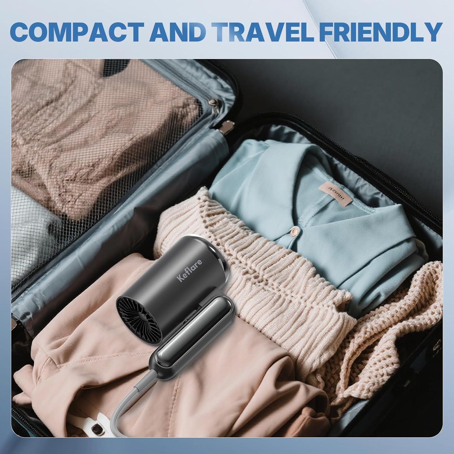 Hair Dryer 1800W Ionic Fast-Drying with Diffuser & Concentrator Nozzle for Curly Hair, Mini Blow Dryer with Compact Design, Foldable, Lightweight, Portable for Home & Travel - Image 7