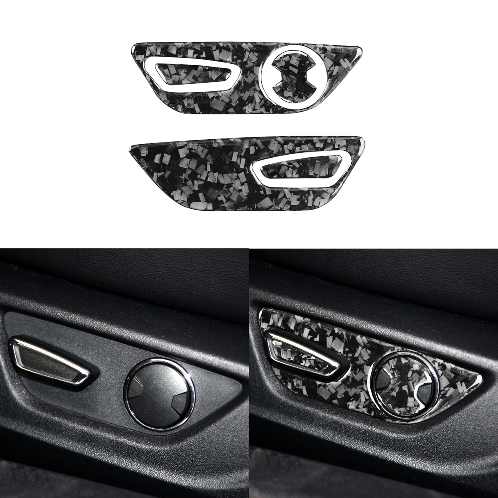 Car Seat Adjustment Button Control Panel Cover Trim Sticker Glossy Black Forged Carbon Fiber Decoration Compatible with Ford Mustang 2015-2020 Auto Interior Accessories