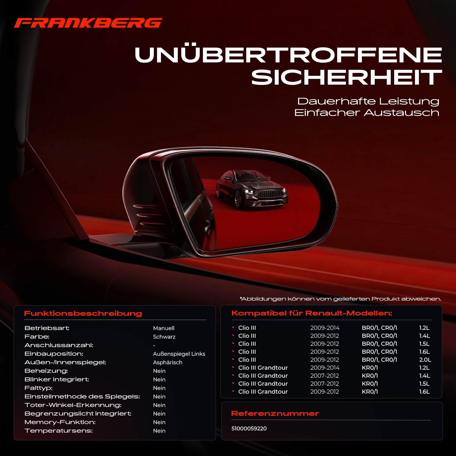 Frankberg Specchio Specchietto Retrovisore Elettrico Sinistra