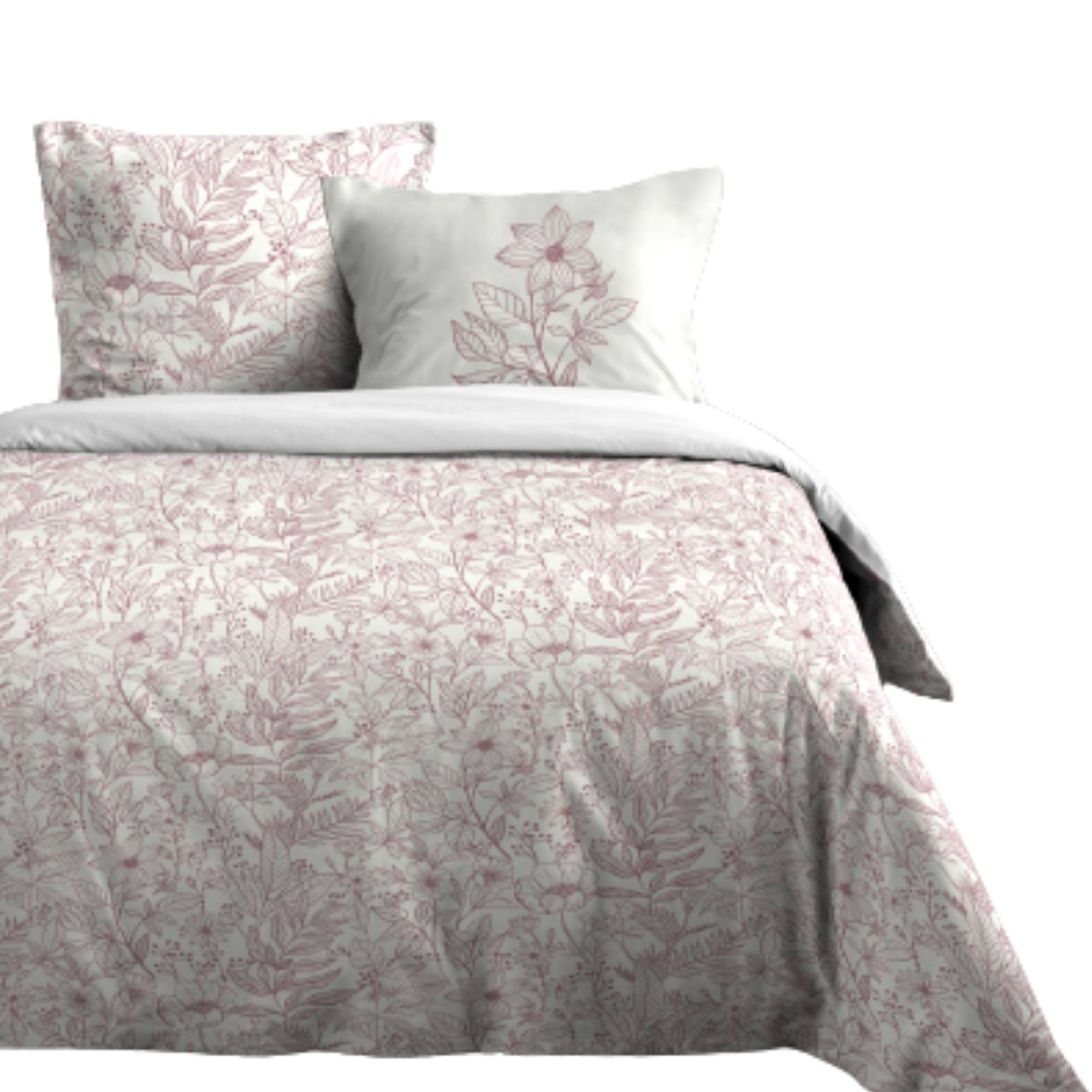 Housse de couette 240x220 Maelys avec 2 taies d'oreiller fleurs en coton