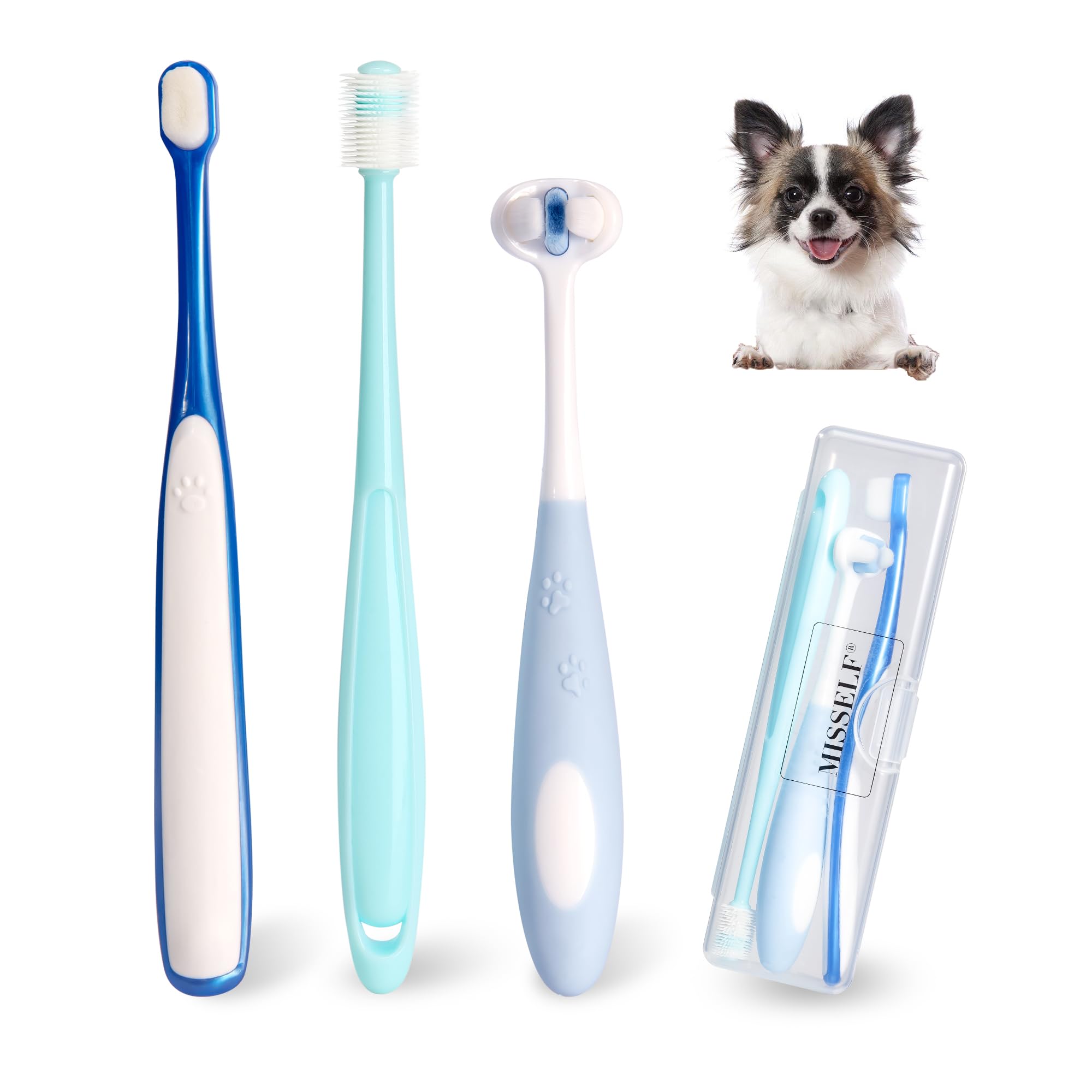 Kit de cepillo de dientes ultra suave para perros de raza pequeña, 360 cepillos de dientes de silicona para perros y gatos, juego de cuidado dental canino de 3 formas diferentes