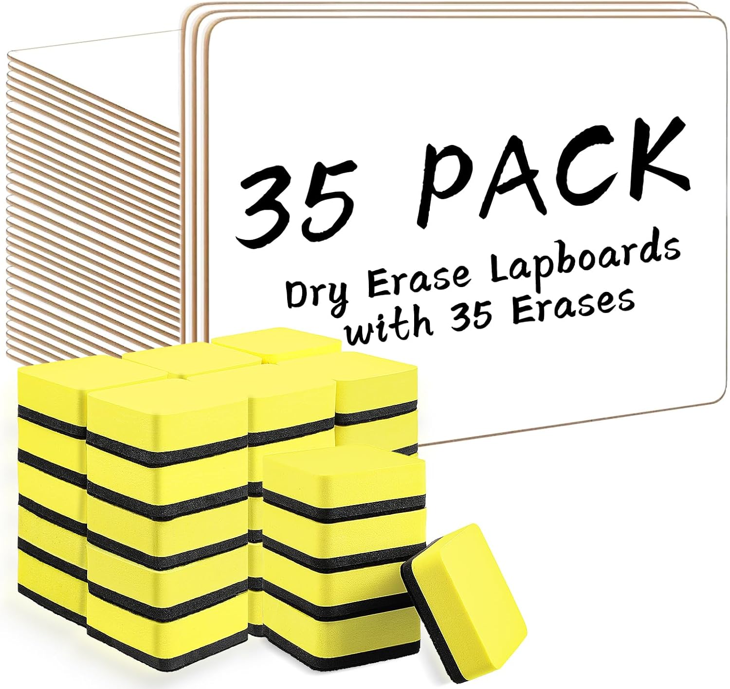 Dry Erase Lapboards, HERKKA 35 Pack Double Sided Small Dry Erase Whiteboards 9 x 12.5 Inch with 35 Erasers, Small Dry Erase Boards for Classroom Teacher Supplies, Personal White Boards for Students