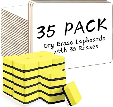 Dry Erase Lapboards, HERKKA 35 Pack Double Sided Small Dry Erase Whiteboards 9 x 12.5 Inch with 35 Erasers, Small Dry Erase Boards for Classroom Teacher Supplies, Personal White Boards for Students