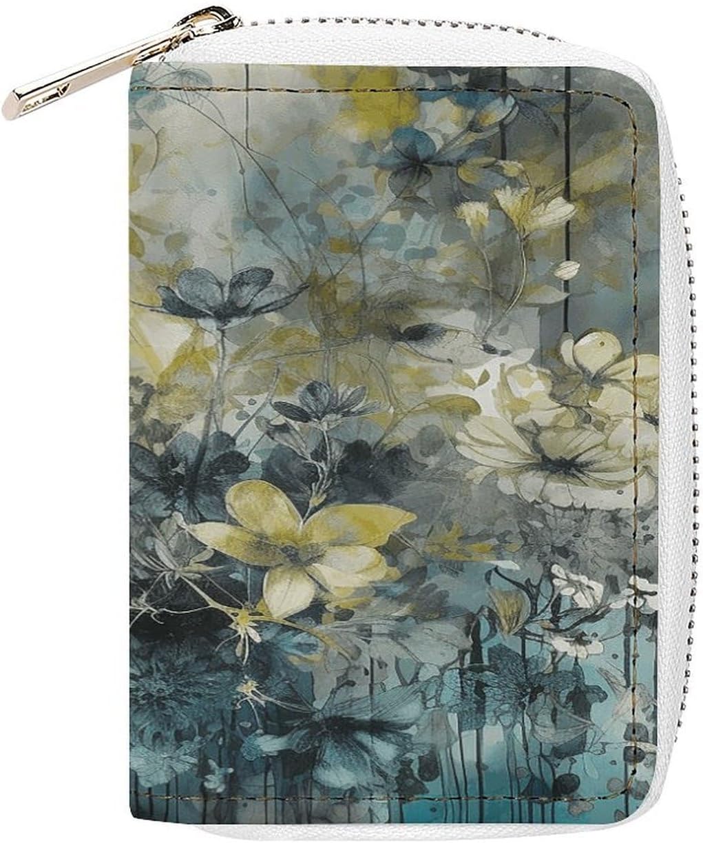 Botanical Depiction Style Card Holder RFID Blocking,Credit Card Wallet for Women And Men,Card Case Organizer Bag with Zipper