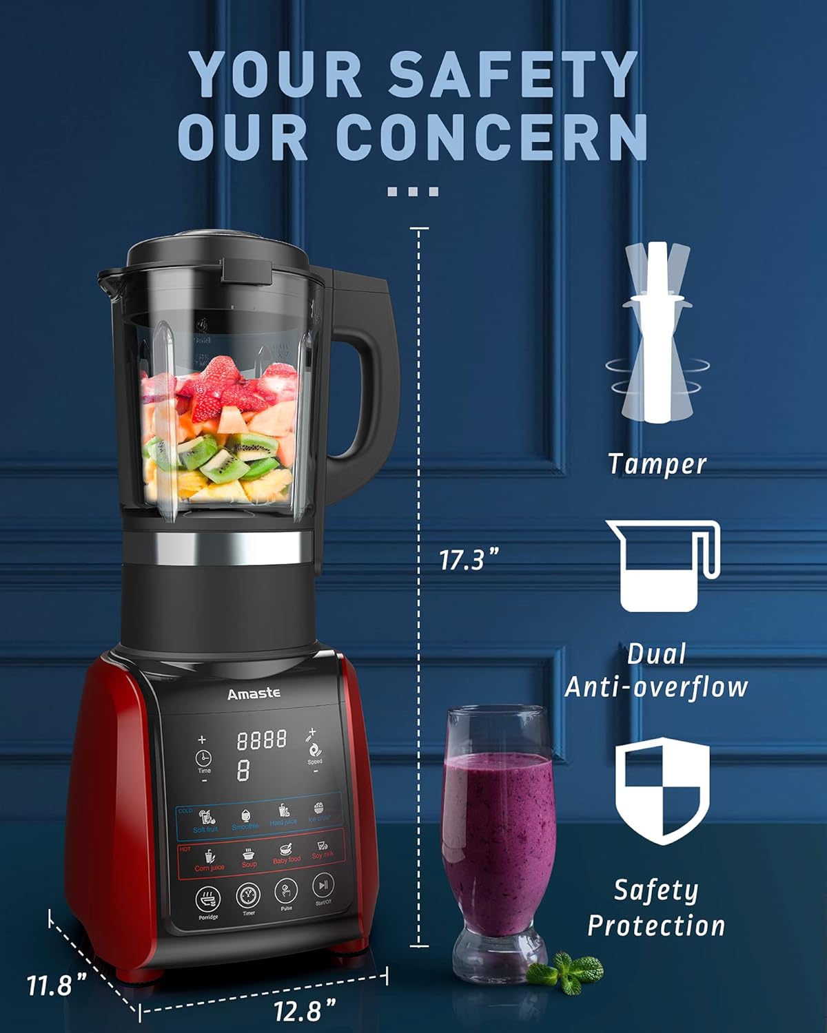 Frее Shірріng 🛒 Amaste Blender, Blender for kitchen, 1200W High Power Hot and Cold Blender with Timer, Glass Countertop Smoothie Blender 64 OZ for Crushing Ice, Frozen Dessert, Soup, Fish Exсluѕіvе Sресіаl Amaste Blender, Blender for kitchen, 1200W High Power Hot and Cold Blender with Timer, Glass Countertop Smoothie Blender 64 OZ for Crushing Ice, Frozen Dessert, Soup, Fish