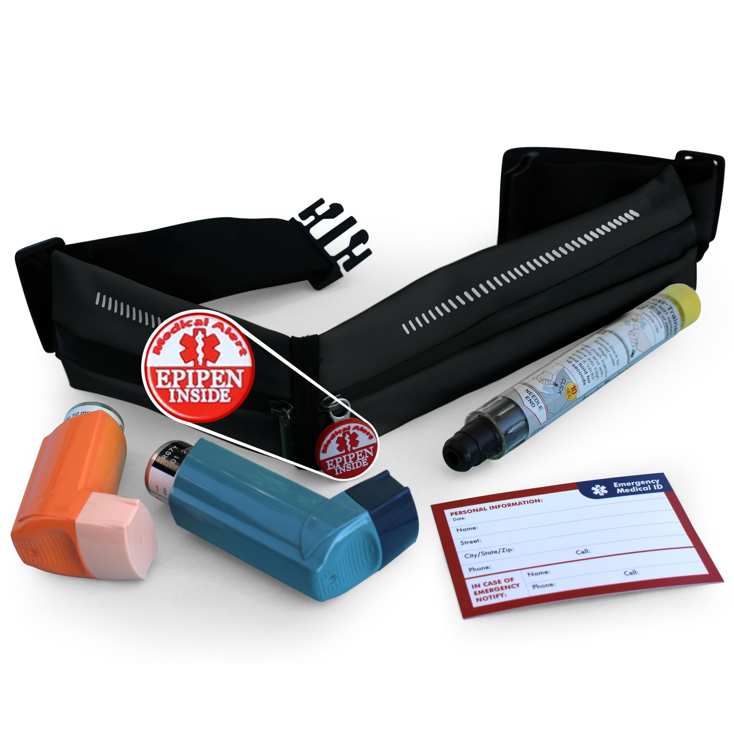 EpiPen Waist Belt with Medical Alert Tag – Fanny Pack for Epinephrine Auto-Injector & Inhaler – Adjustable Pouch for Kids & Adults – Outdoor & Sports