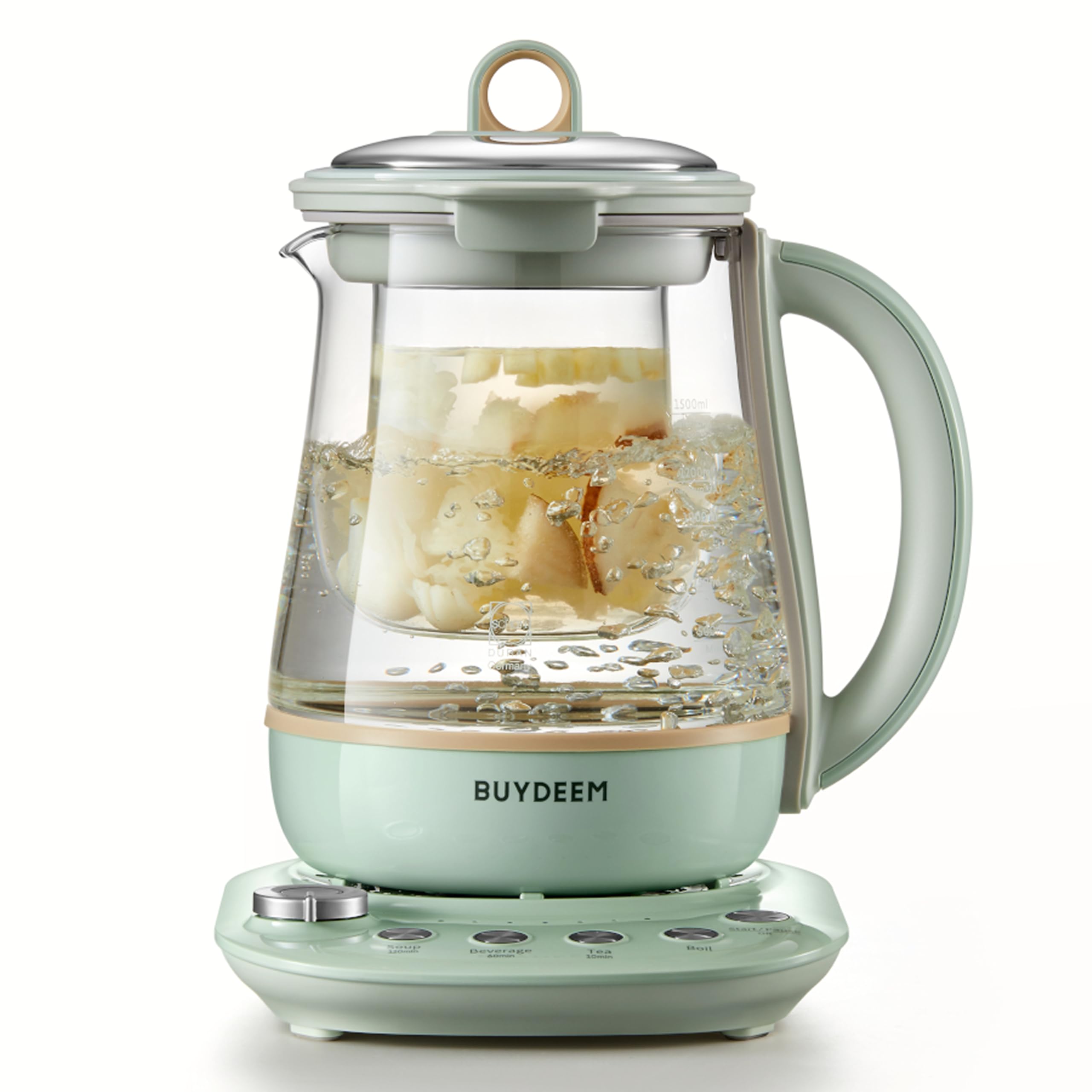 BUYDEEM K1594T Health-Care Beverage Tea Maker and Kettle, 10-in-1 Programmable Brew Cooker Master, 1.5 L, Cozy Greenish