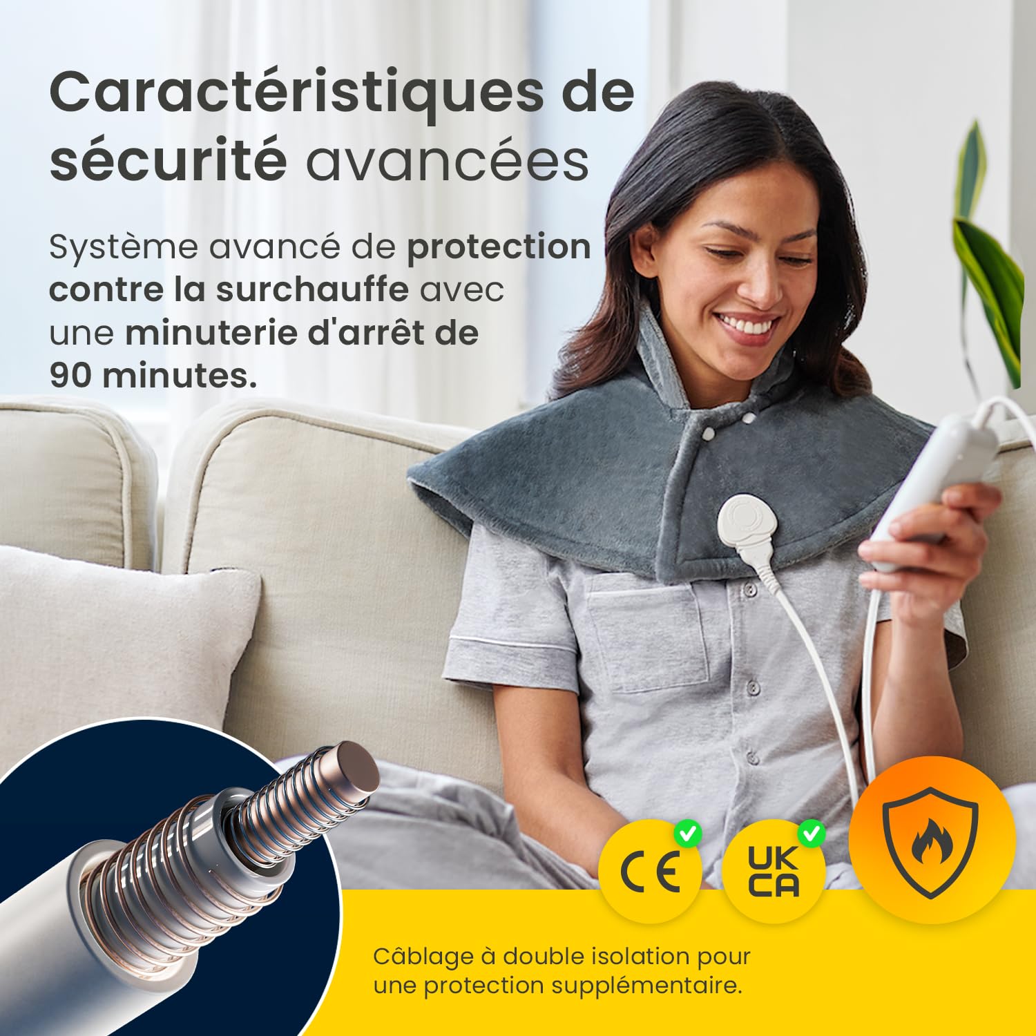Cosi Home Coussin Chauffant Epaules et Dos Tour de Cou, Chauffe-épaules Électrique en polaire super douce, 3 niveaux de chaleur réglables et télécommande - Gris