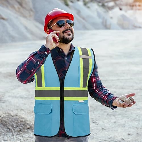 Miniatura 9 de SULWZM Chaleco de seguridad reflectante de alta visibilidad con cierre y bolsillos OY