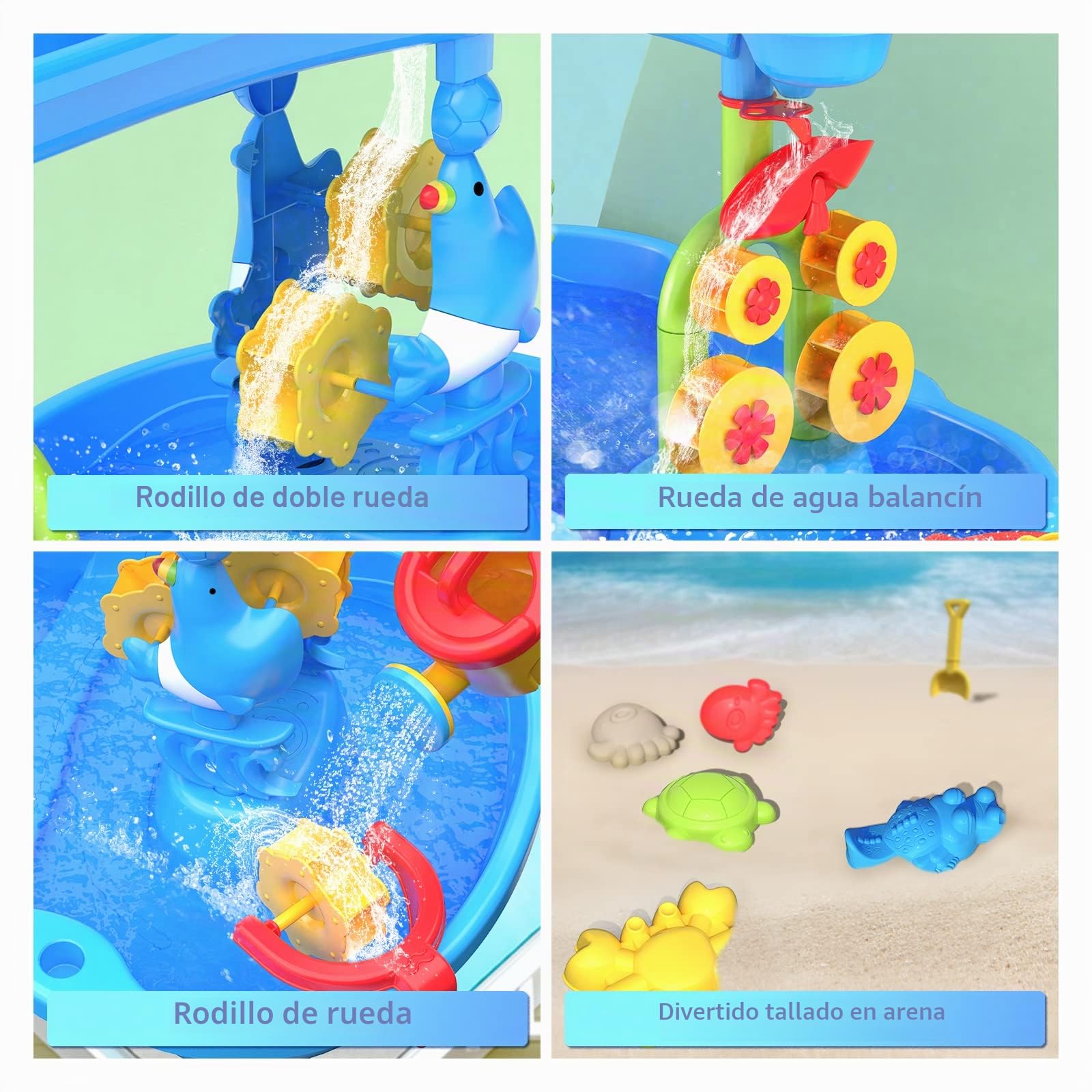 TEMI Mesa de juegos de agua para niños pequeños, mesa de arena y agua, mesa de juegos de 3 niveles, juguete sensorial para jardín y playa, juguete para niños de 3, 4, 5, 6, 7, 8