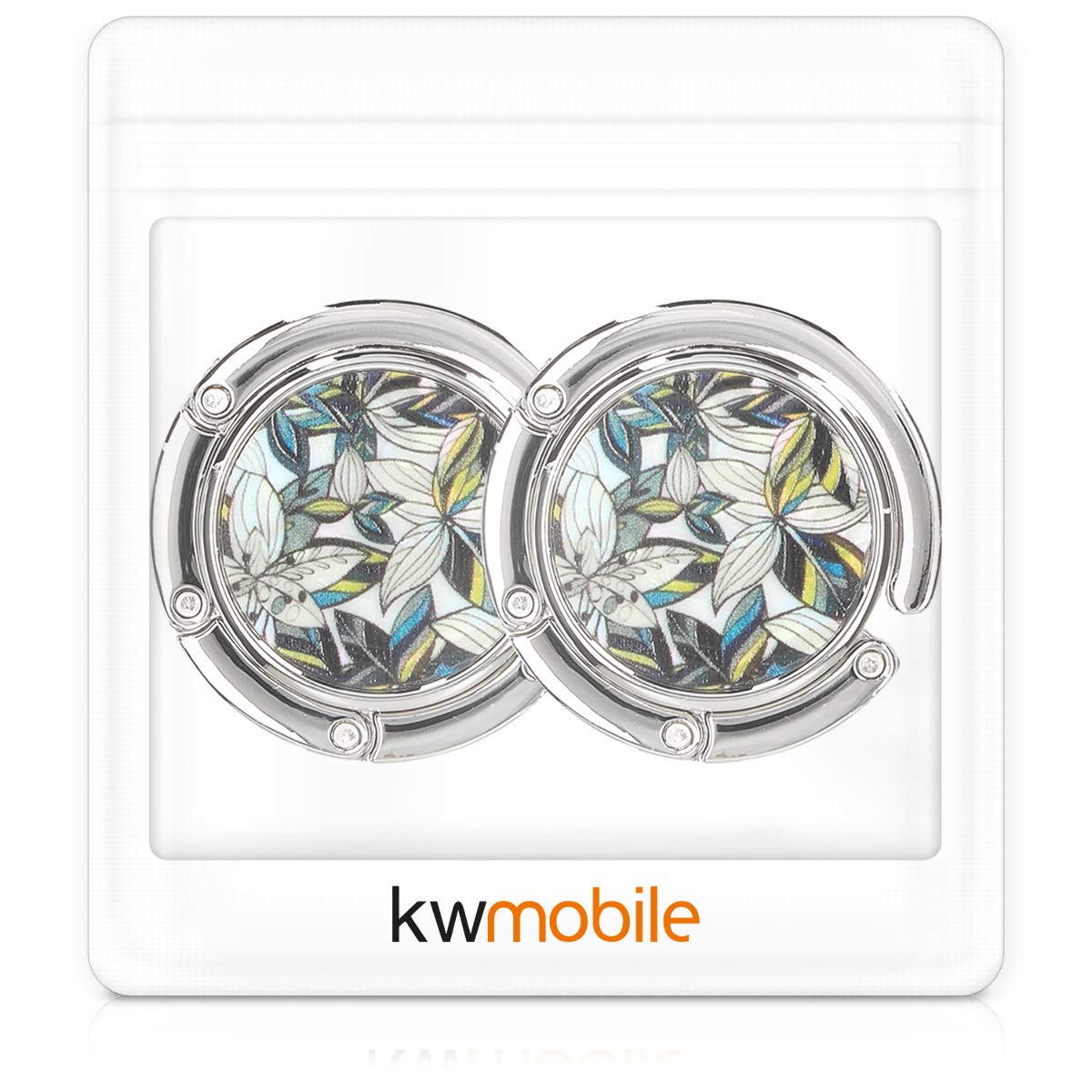 kwmobile 2 x wieszak na torebkę stołową - składany, antypoślizgowy, uchwyt do torebki, uchwyt do torebki, kwiatowy, niebieski, żółty, biały