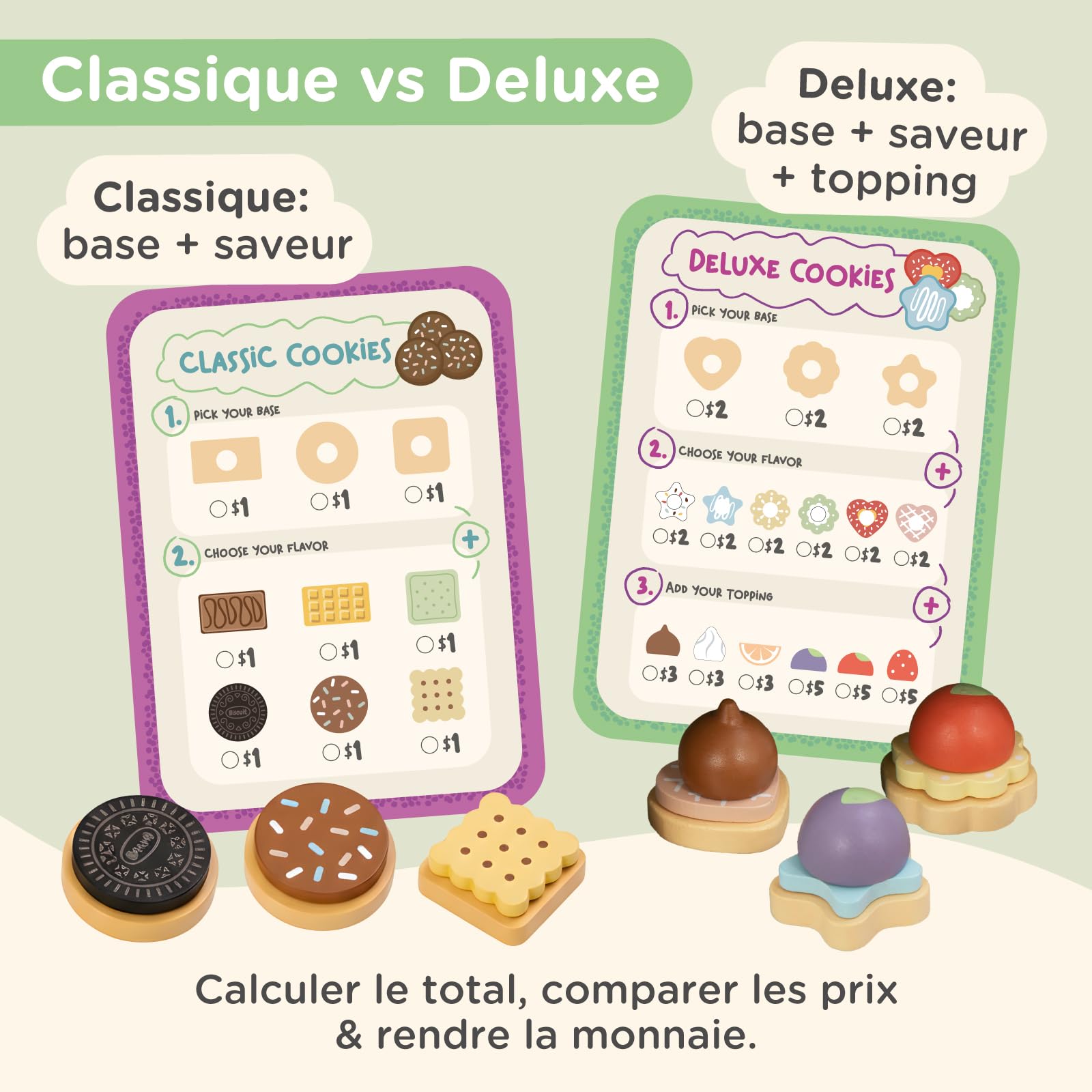 Nene Toys Pâtisserie de Biscuits en Bois pour Enfants dès 3 Ans – Coffret Complet avec Mini Four, Menu, Biscuits & Argent Factice – Jeu d’Imitation Éducatif & Premiers Calculs – Cadeau 3–6 Ans