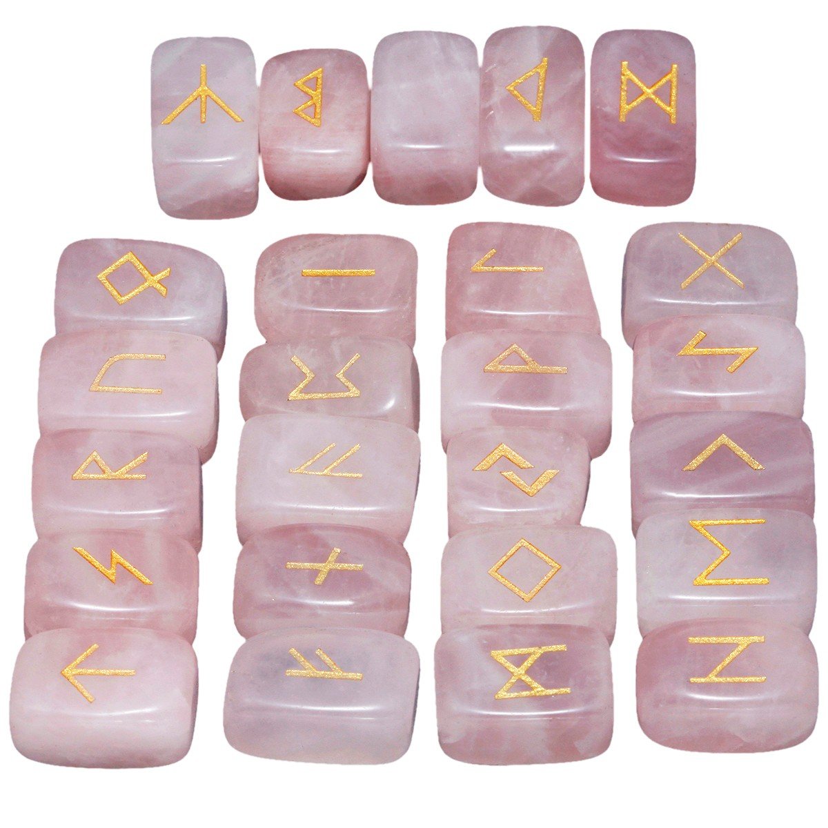 mookaitedecor 25 Pièces Quartz Rose Runes Divinatoires Pierres Poli Roulée Gravée Cristal pour Reiki Guérison Décoration