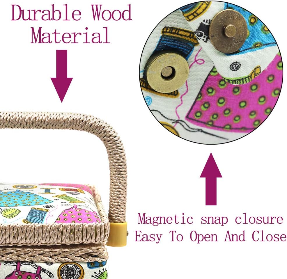 Sewing Basket with Sewing Kit Accessories,Small Sewing Organizer Box with Supplies DIY Sewing Kit(Multicolored)