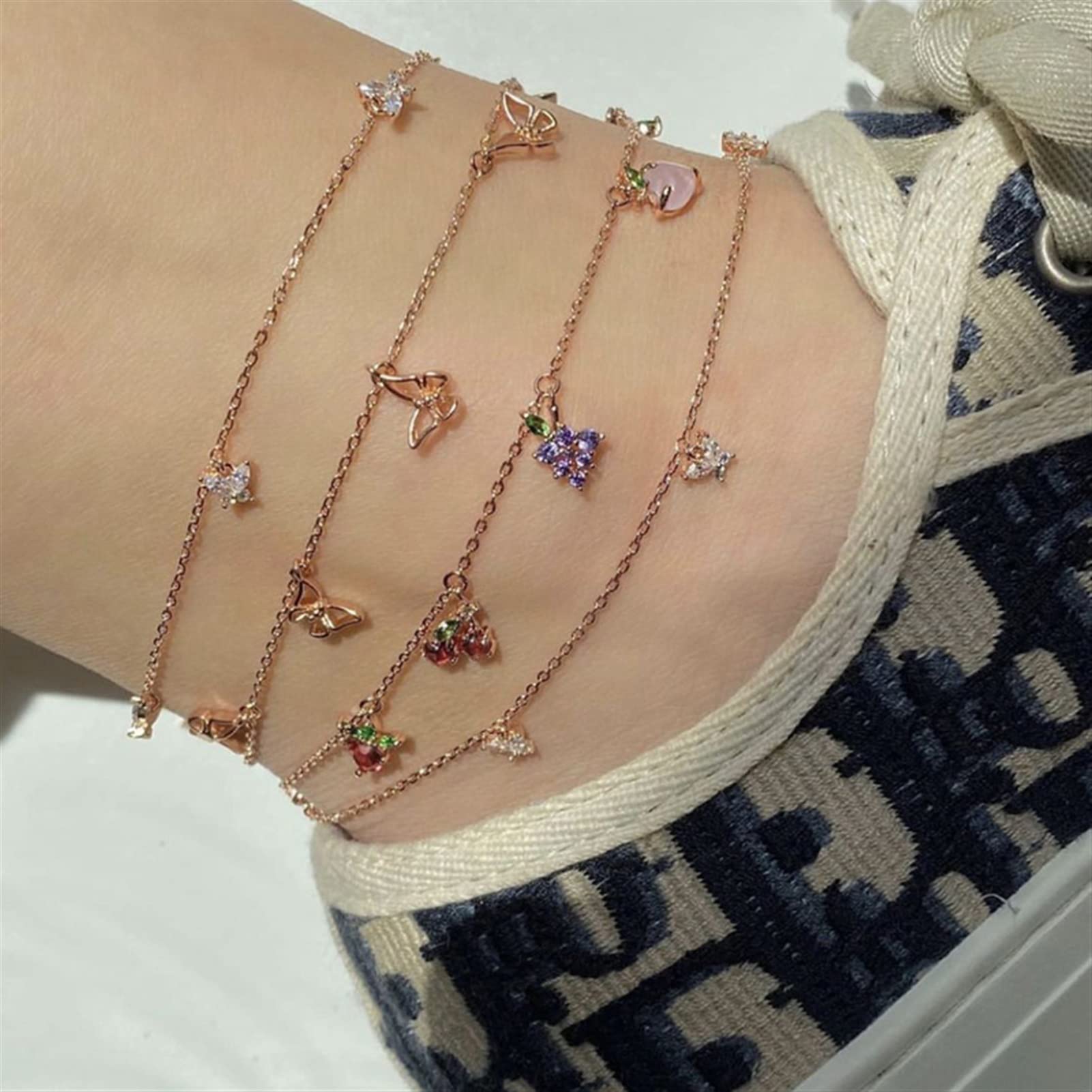 Cavigliere/Cavigliere Cavigliere a Catena d'oro alla Moda Brillanti cavigliere Colorate per Donna Ragazza Gioielli per Piedi da Spiaggia Estivi Femminili （4 Pezzi/Set） Cavigliere