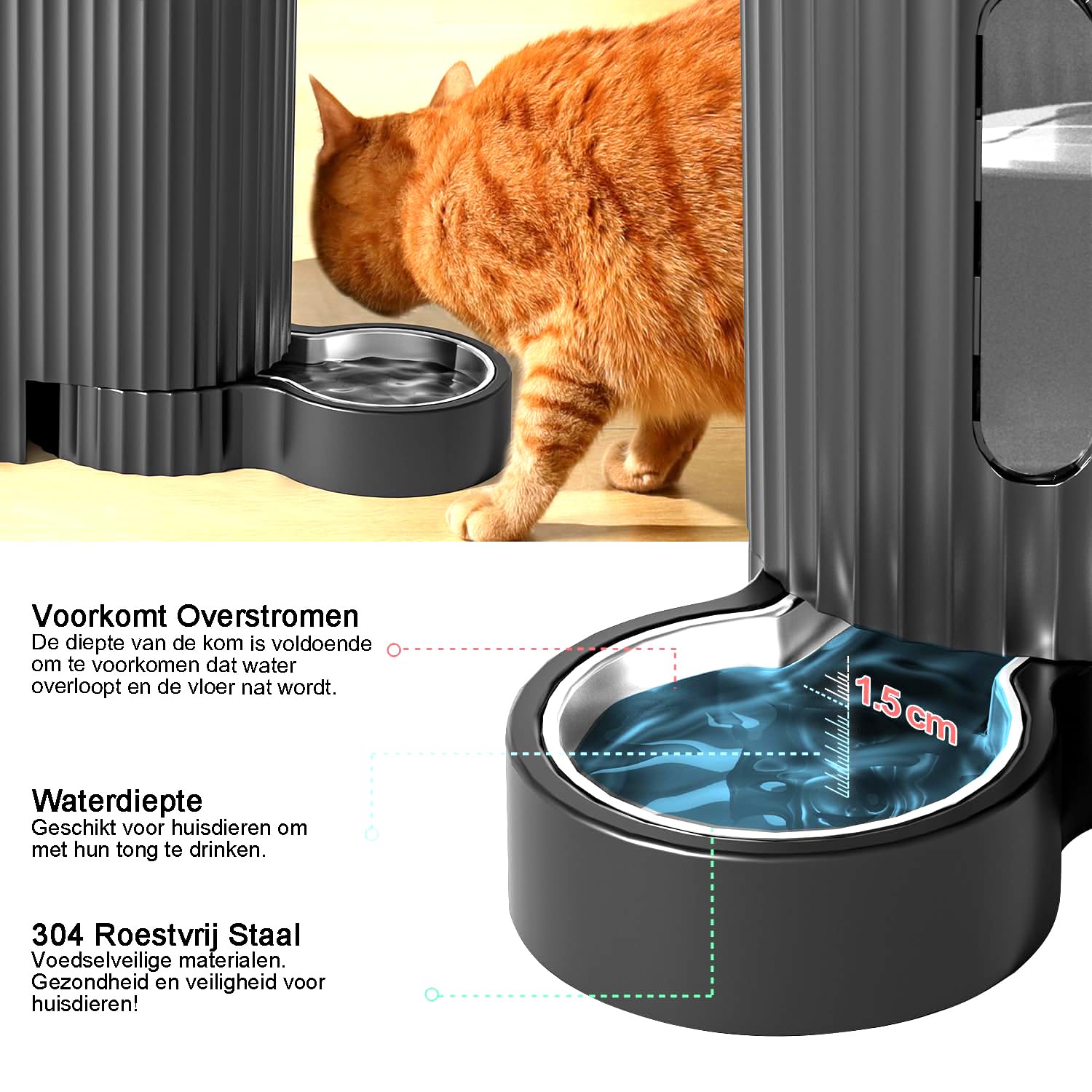 Gardner Pet Automatische zwaartekracht kattenvoerbak en waterdispenser, roestvrij staal, twee-in-één set, dispenser met grote capaciteit voor middelgrote, grote honden, puppy's, kittens, konijnen (1,6