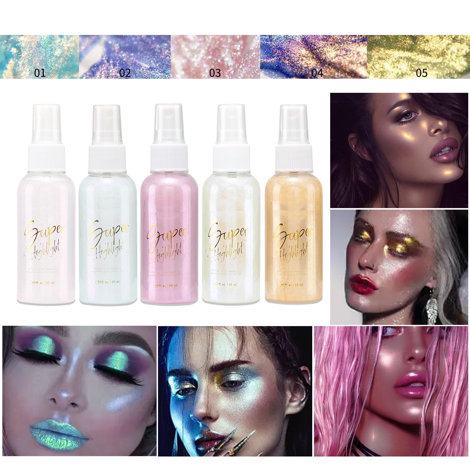 PAQIMAN Body Glitter Spray, Quick-Drying Perfect Body Shimmer Liquid Luminizer Glow Illuminator for Music Festival Stage Makeup and Festival Rave Spray Face and Body Glitter.(Purple)