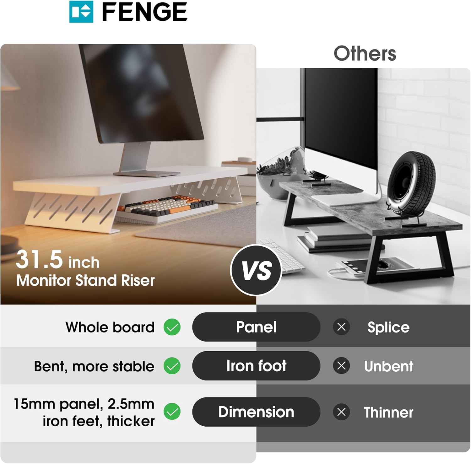 Fenge Monitor Stand Riser, Desk Top Shelf for 2 Monitors, Computer Stands for Desk, Wood & Steel Desktop Riser for Laptop, PC, Printer thumbnail