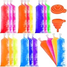 FEBSNOW 300 Ice Lolly Bags Disposable Ice Popsicle Mold Bags, Freezer Tubes Ice Cream Mold Bags Easy to Fill for Snacks Yogurt Juice Fruit Ice Candy Pops with Funnel 2 x 12 Inch