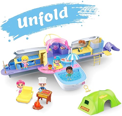 Miniatura 2 de iPlay, iLearn Juego de casa de muñecas para niñas de 3 a 4 años, juego de juguete de barco con muñecas pequeñas, casa de juegos de simulación para