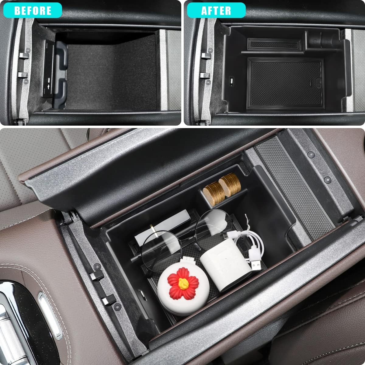 MARCHFA Center Console Organizer Compatible for 2020-2023 2024 2025 2026 Benz GLE 350 450 W167 53 AMG Accessories Armrest Tray Organizer Insert Storage Box for GLS 450 2020 2021 2022 (Black) image 2