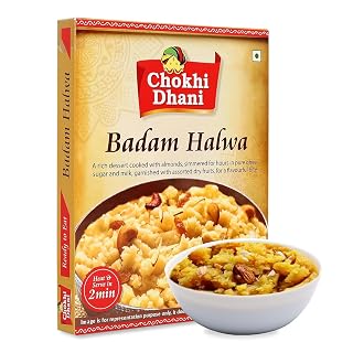 Chokhi Dhani Badam Halwa Ready-to-Eat 250g | Rich Almond Dessert | Traditional Indian Mithai | Instant Heat & Serve in 2 Minutes | 100% Vegetarian | No Artificial Flavours
