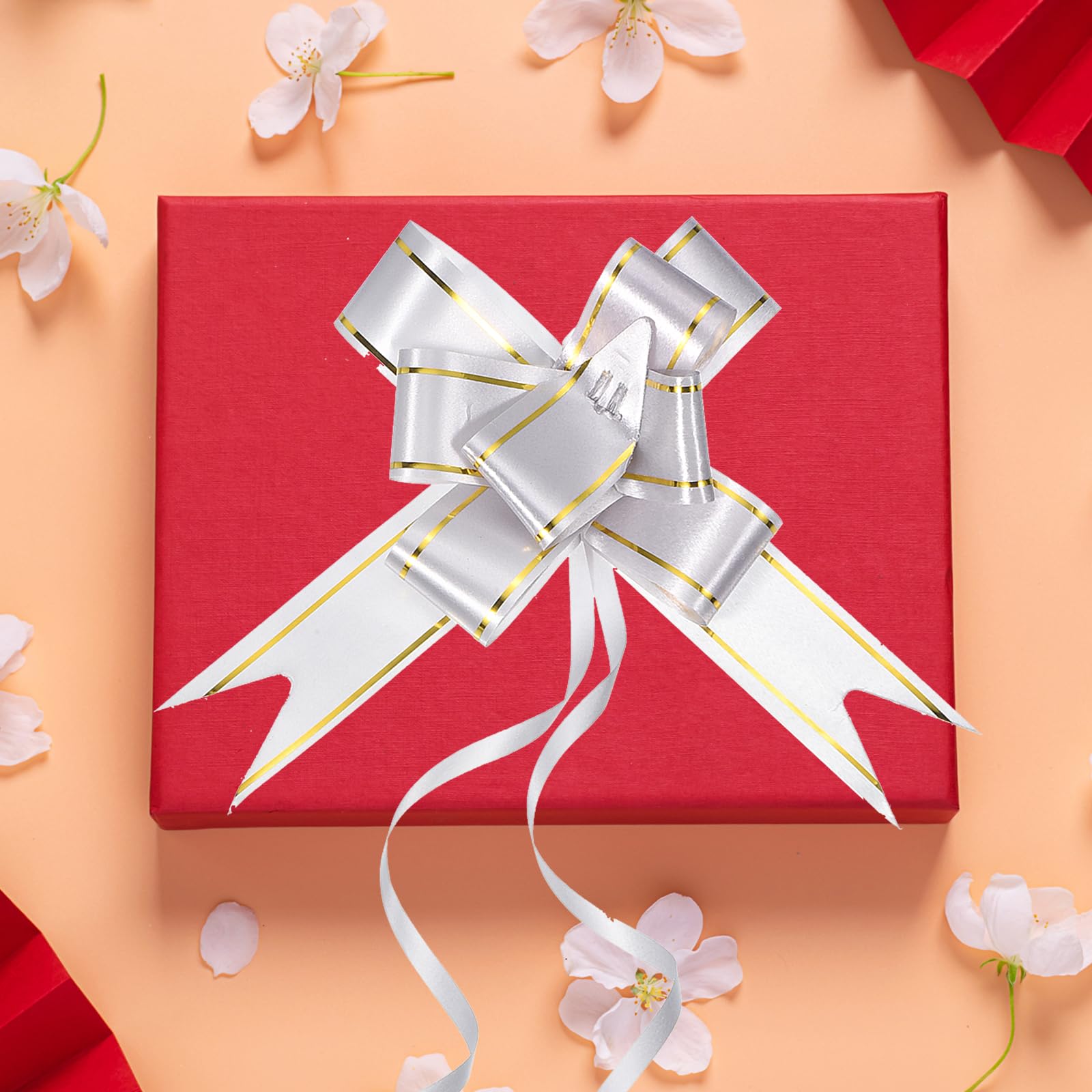 M METERXITY 40 Pack Pull Bows - Gold Thread Style Gift Wrap String Bow, (2.8" Silver Tone) - Image 2