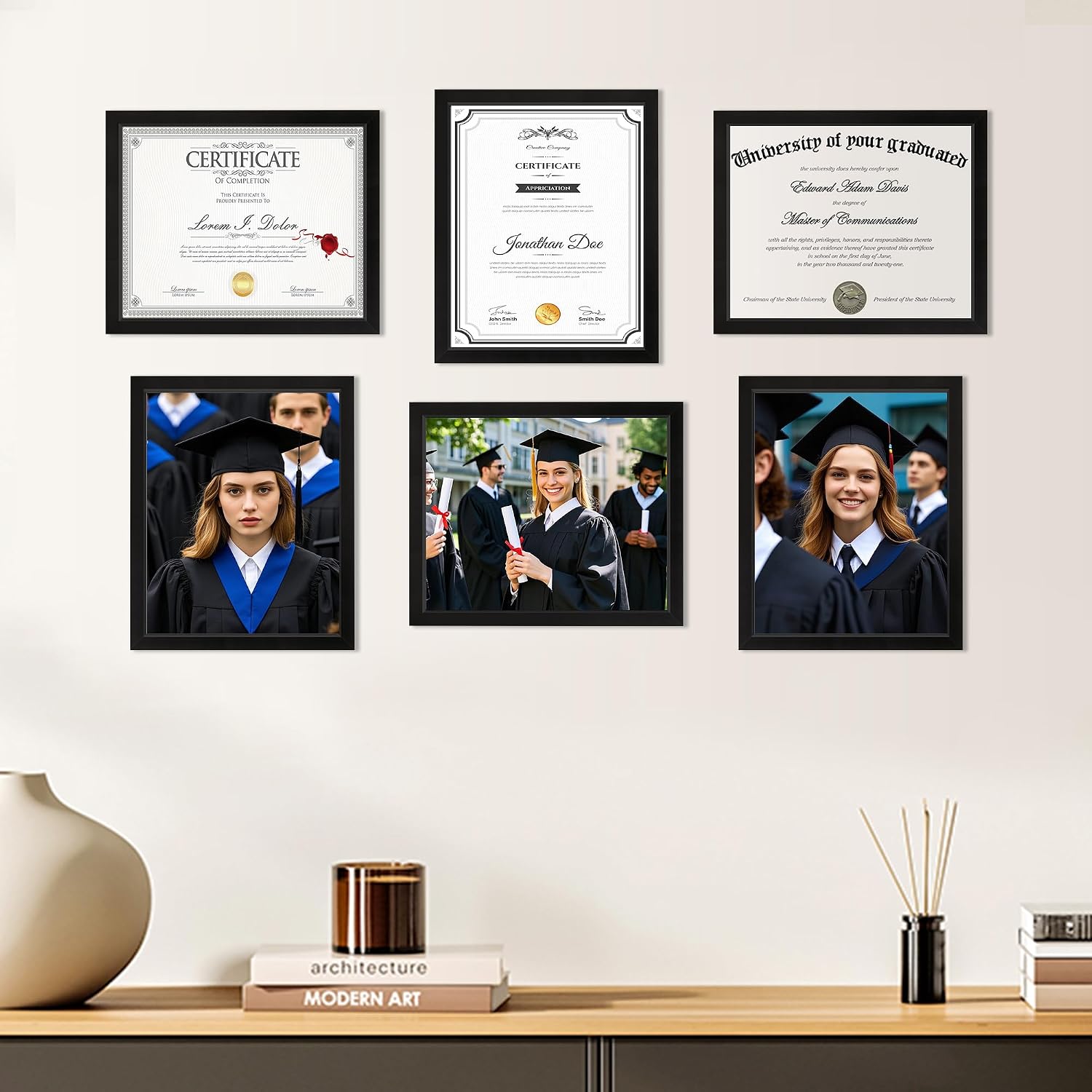 Diploma Frame, 8.5 by 11 Black Picture Frames, Certificate Frame with Clear Plexiglass, 8.5 x 11 Photo Graduation Degree Record Magazine Frames for Collage Gallery Home Wall Decor, 2 Pack