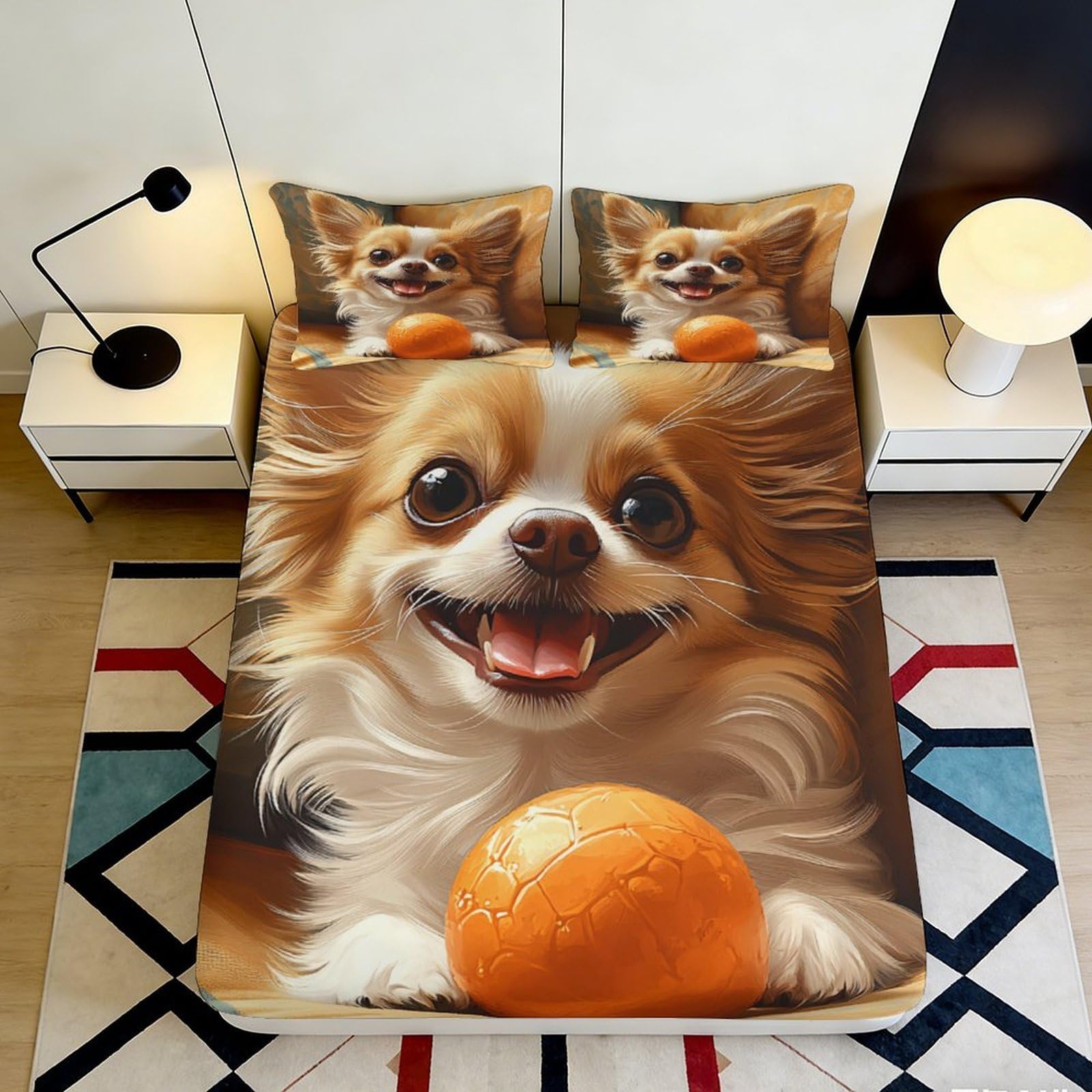 Uynsixtme Style-2 3D Printed Puppy Fitted Sheet Microfiber Deep Pocket All-Round Elastic Puppy Mattress Fitted Cover Non-Slip Washable For Adults Teens 140X200x25cm
